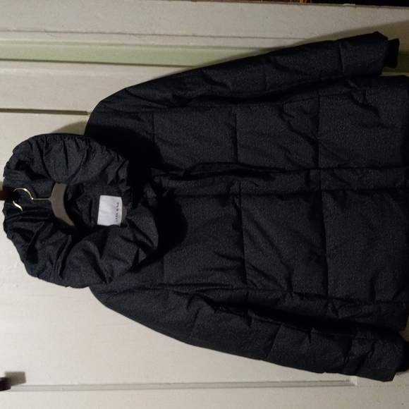 NWT Lark & Ro Puffer Coat w/Tie Pillow Collar Women's, M, Gray w/White Specks - Picture 1 of 4